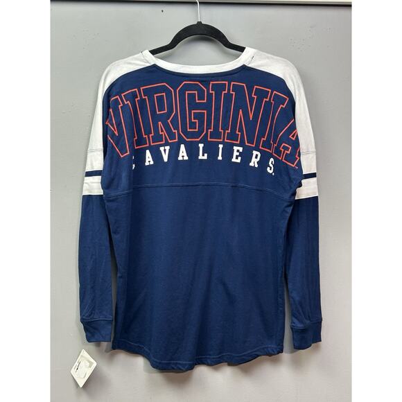 Virginia Cavaliers Shirt Womens Small Blue Spellout V neck ACC Graphic Blue NEW - Picture 1 of 8